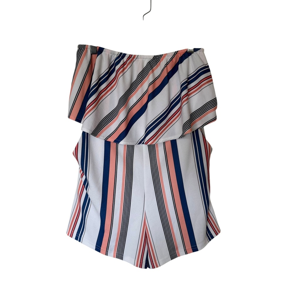 Eco Wish Strapless Striped Romper Women Medium White Blue Pink Excellent Flounce